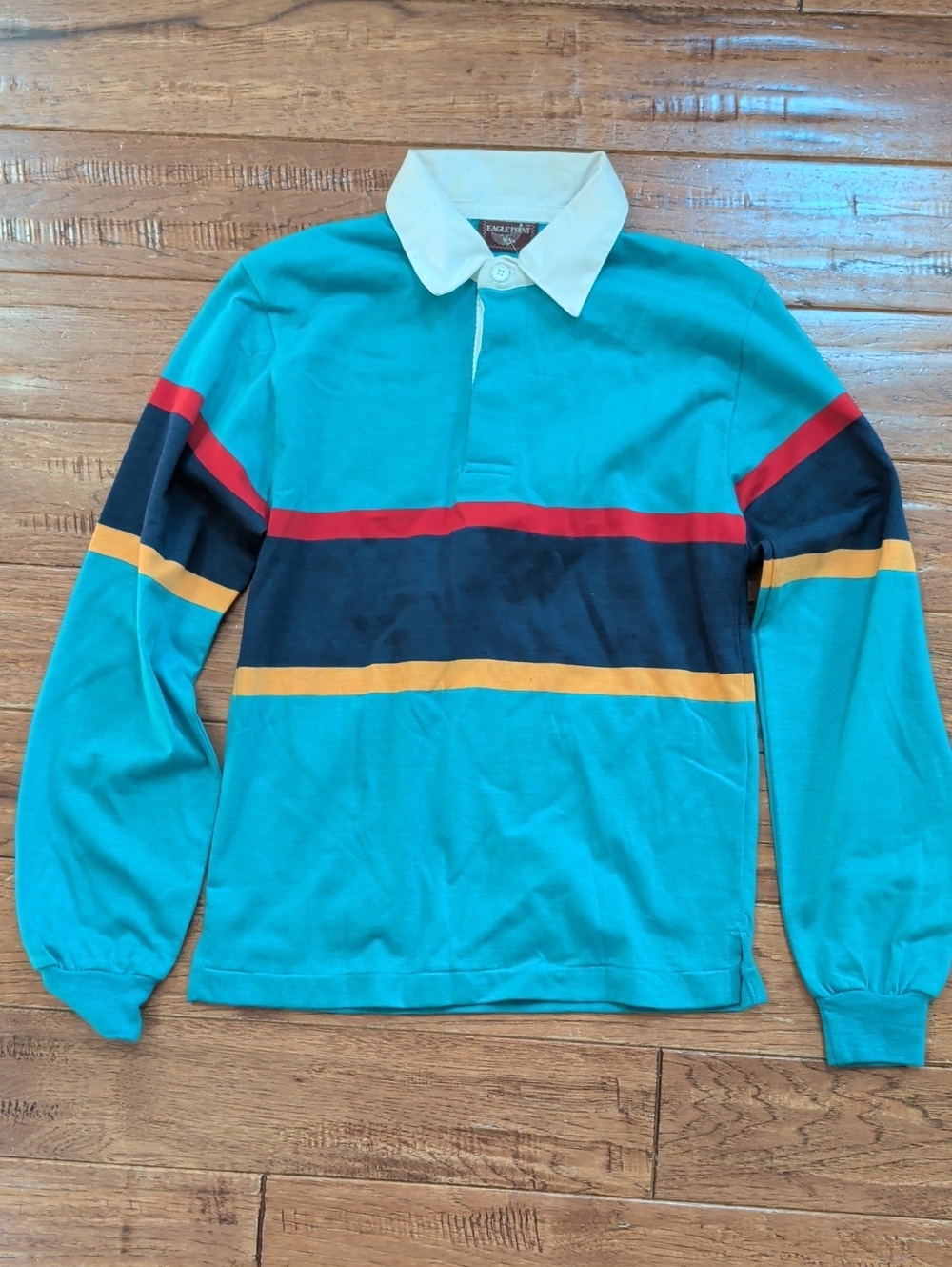 Eagle Point Teal Stripe Rugby Shirt with Contrast Collar Deadstock